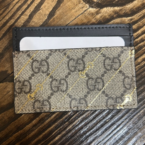 Gucci GG Supreme Monogram Calfskin Horsebit Print Card Holder Beige Ebony Black
